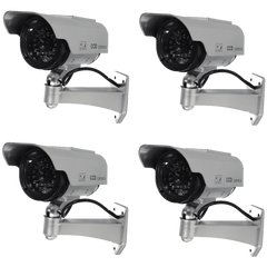 Masione™ 4 in Pack Waterproof LED Indoor Outdoor Solar Powered Fake Simulated Dummy Security Camera Silver with Blinking Light
